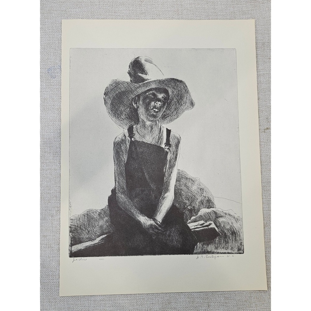 Vtg John E. Costigan Jackie Lithograph Print Portrait Boy in Hat Plate 28 Art
